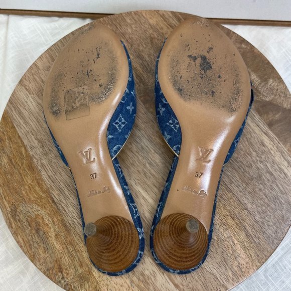 SOLD Louis Vuitton Denim Monogram Flower Slide Sandals - Picture 6 of 11